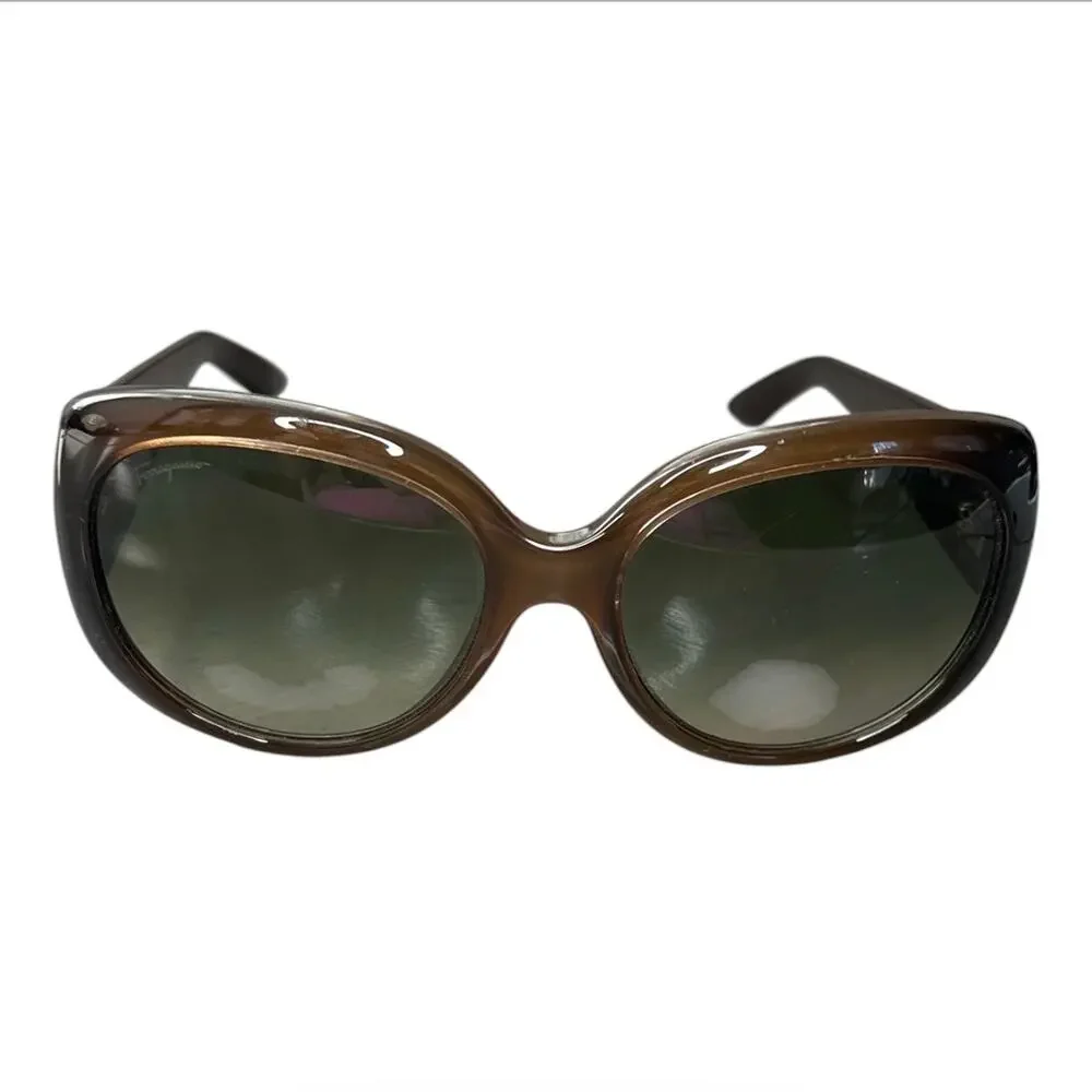 Salvatore Ferragamo brown oversized oval sunglasses tortoise shell frame Y2K